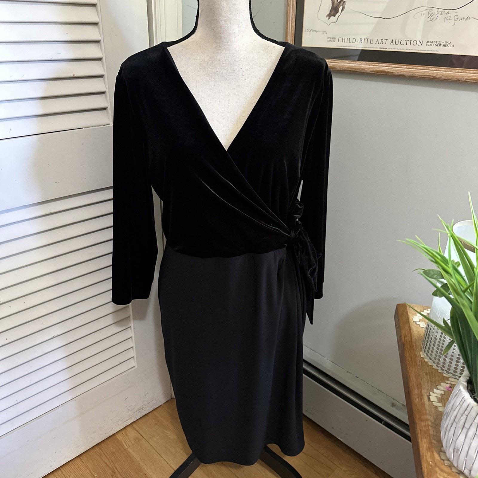 Lrl Ralph Lauren Dress Womens 16p Black Velvet Wrap Evening Cocktail Wedding